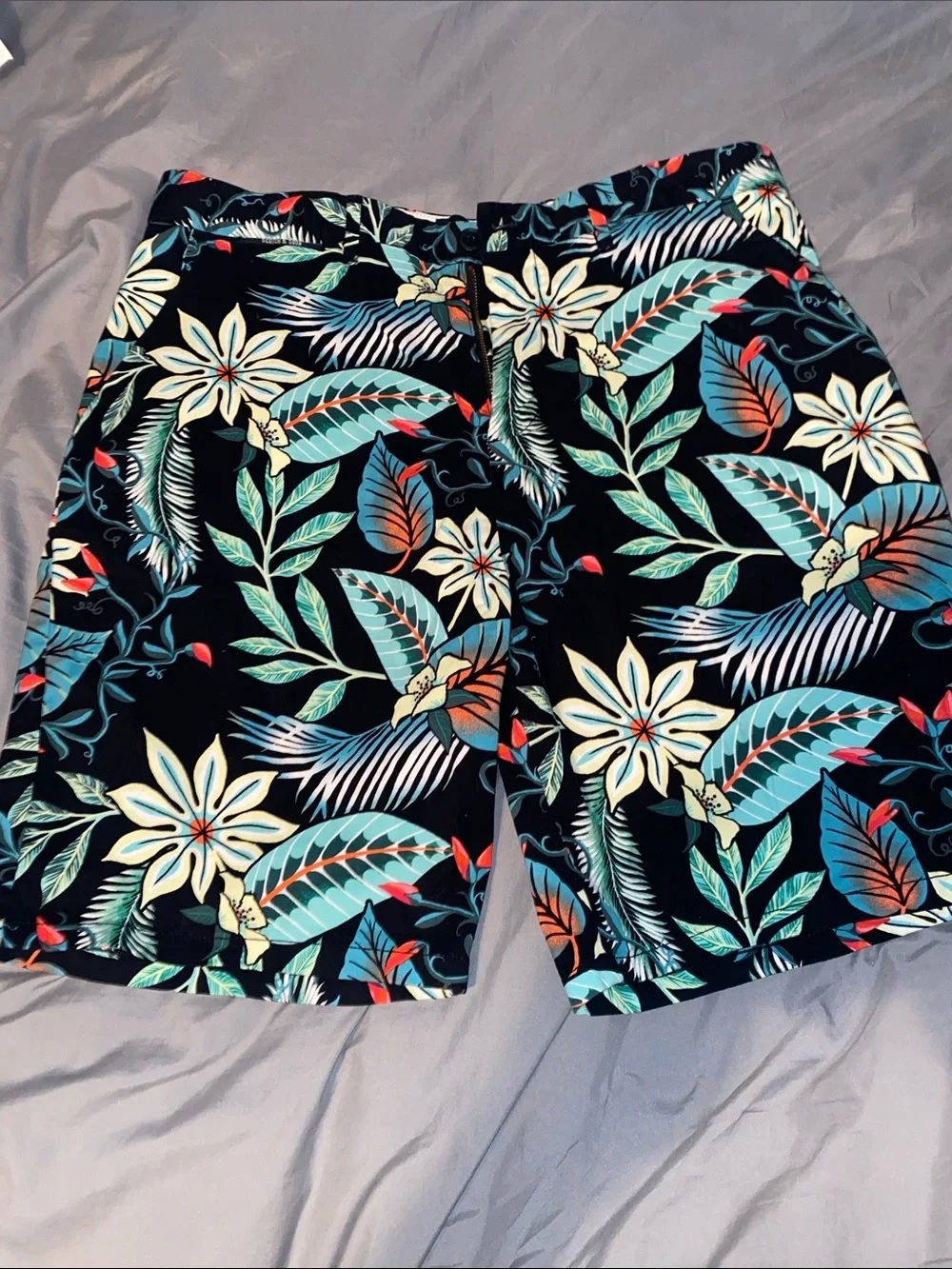 Men's Black Tropical Floral Swim Trunks - Unbranded